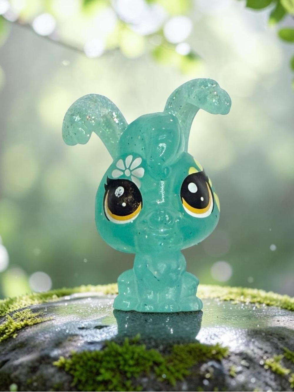 littlest pet shop # 4-119 angora bunny rabbit with glitter sparkles & flowers